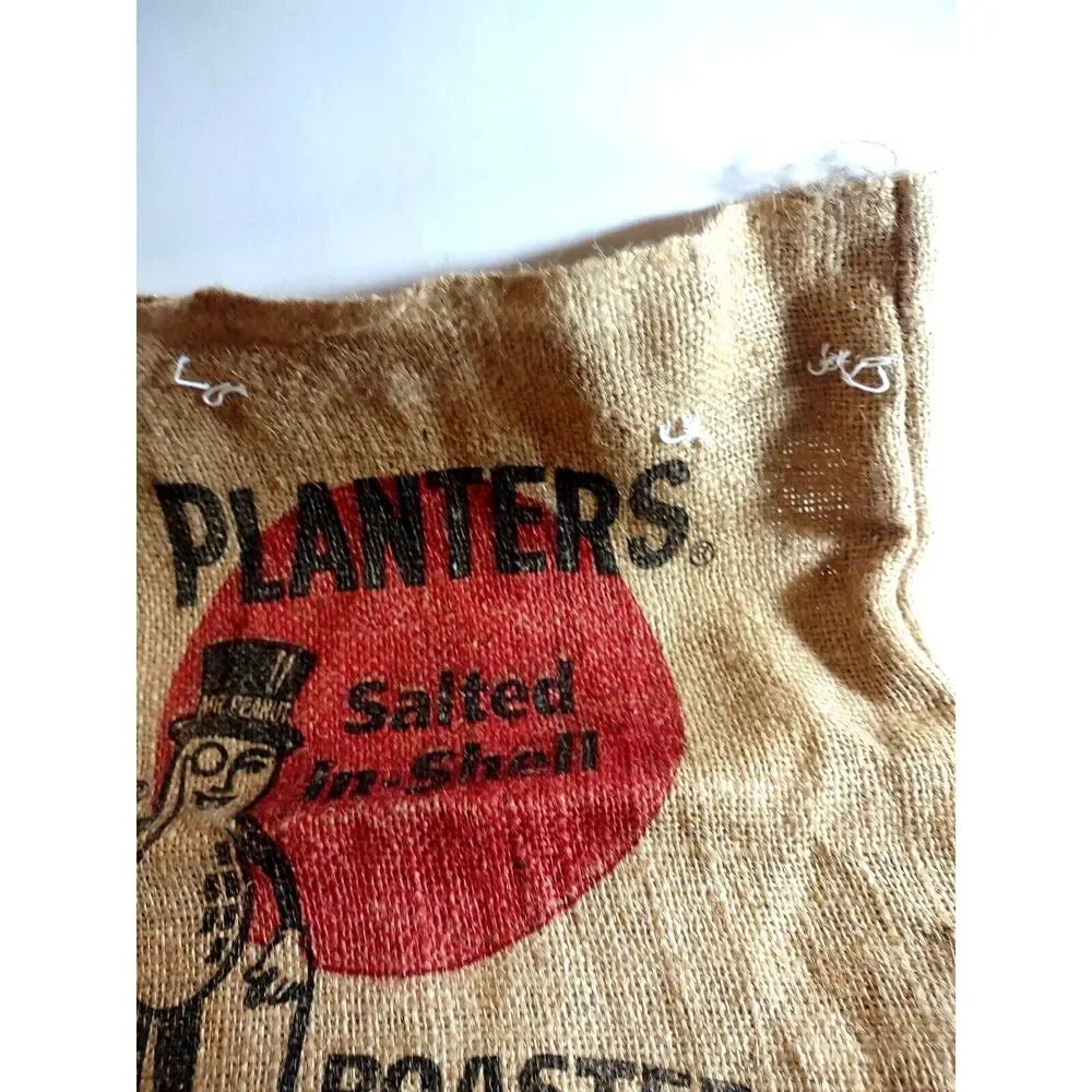 Planters Mr Peanut Vintage Burlap Roasted Nut 5 Pound Bag Sack + Popcorn Holder